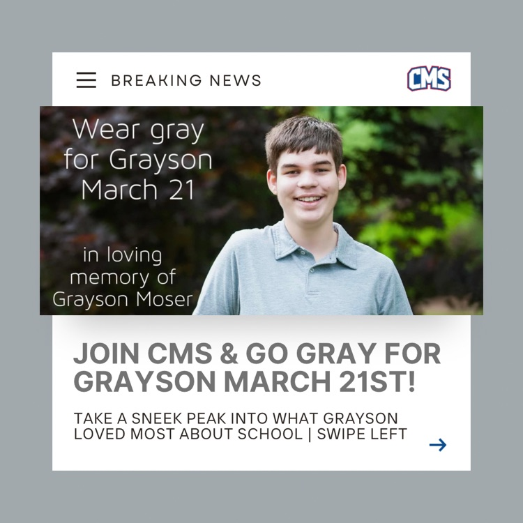 RaidersCMS's tweet photo. ๐ฃ๏ธ We are proud to join Cleveland City Schools in honoring the memory of student, Grayson Moser. Today we wear #GRAYFORGRAYSON! ๐ช๐ฝ ๐ฉถ https://t.co/kTd0wbXqNF