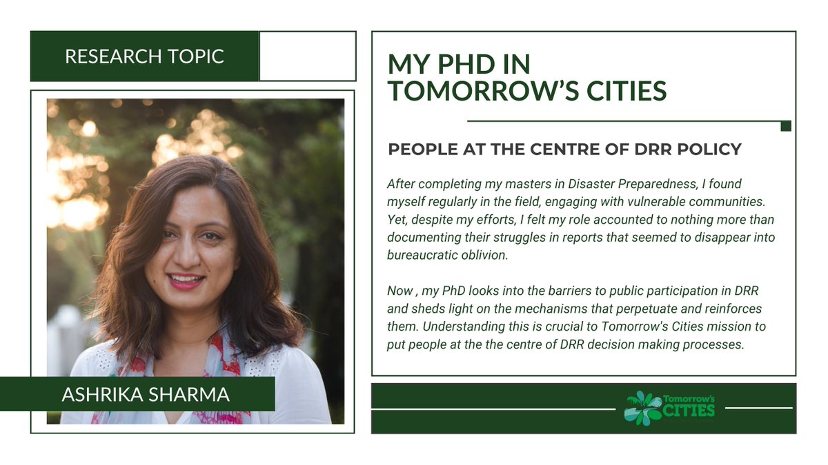 UrbanRiskHub's tweet photo. From frustration to empowerment! @AshrikaS journey from feeling ineffective to shedding light on barriers to public participation in disaster risk reduction is inspiring! Learn more on how #TomorrowsCities phd's are making a difference! ⏬
https://t.co/IqKkehFwmJ https://t.co/MTo7m691GL