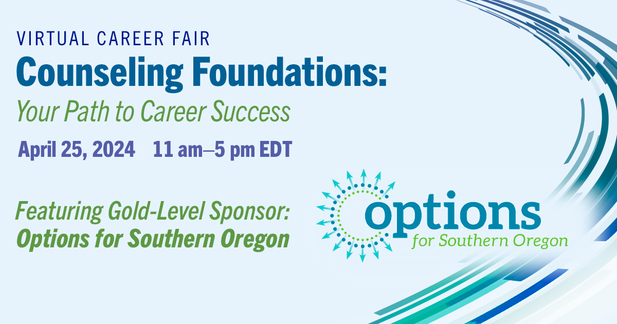 Thank you to our Gold Sponsor, Options for Southern Oregon! Come and meet them at our Counseling Foundations: Your Path to Career Success virtual career fair on Thursday, April 25, 2025, from 11 am–5 pm EDT: bit.ly/AttendVCF2024 #NBCCFoundMyPath