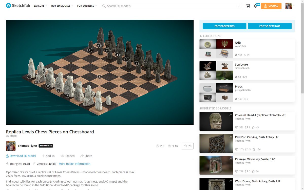 I just presented the creation process for my Lewis chess set scene in this week's @iiif_io 3D Community Group Call. Consider joining the group if you interested in cultural heritage 3D + interoperability: iiif.io/community/grou… Listen in or share your own work! #GLAM3D