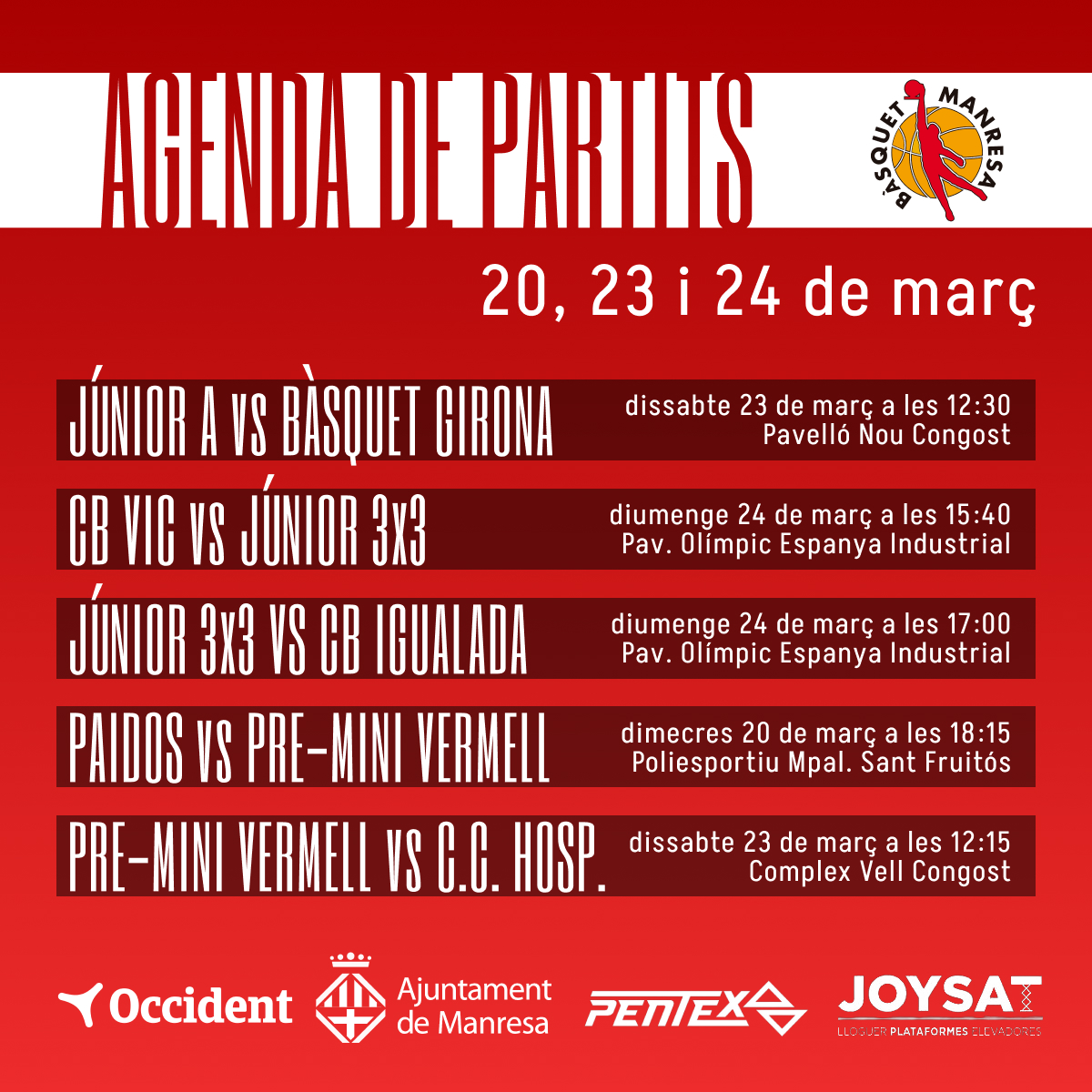 🗓️ Aquests són els partits de la setmana #MadeinManresa