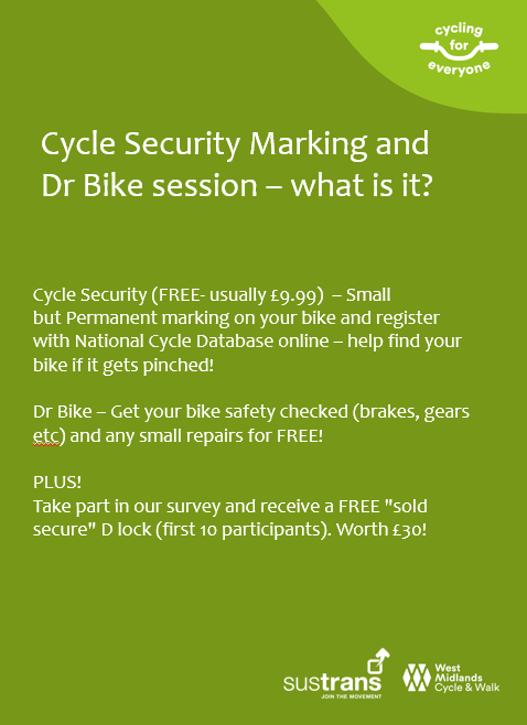 @SustransWMids Its the last two Cycle Security / Dr Bike sessions of the month...Come join us at the public session in Sandwell - West Bromwich Leisure Centre, Moor Street, West Bromwich, West Midlands, B70 7AZ Wednesday 27th March - 11am - 3pm!