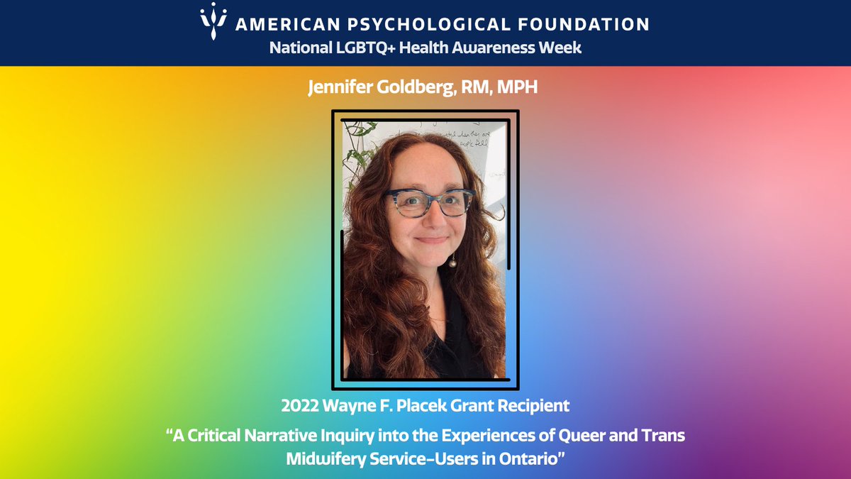 Celebrating LGBTQ+ Health Awareness Week! Today's spotlight: Jennifer Goldberg's project, 'A Critical Narrative Inquiry into the Experiences of Queer and Trans Midwifery Service-Users in Ontario.' Stay tuned for more APF funded projects driving change in #LGBTQHealth ! 🌈✨