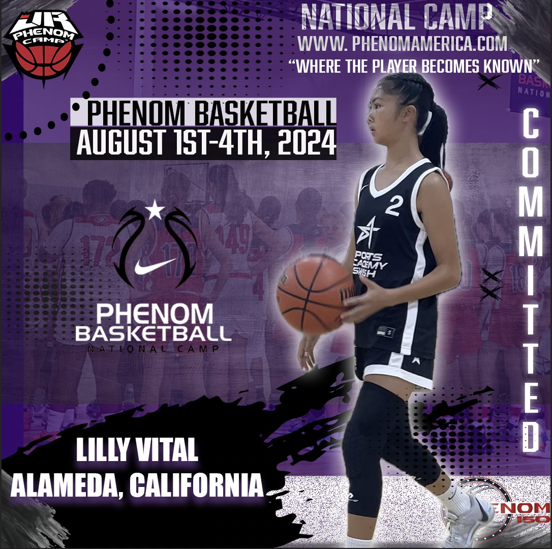 Phenom Basketball is Excited to announce that Lilly Vital from Alameda , California will be attending the 2024 Phenom National Camp in Orange County, Ca on August 1-4! #Phenomnationalcamp #Jrphenom #Phenom150 #Gatoradepartner #wheretheplayerbecomesknown