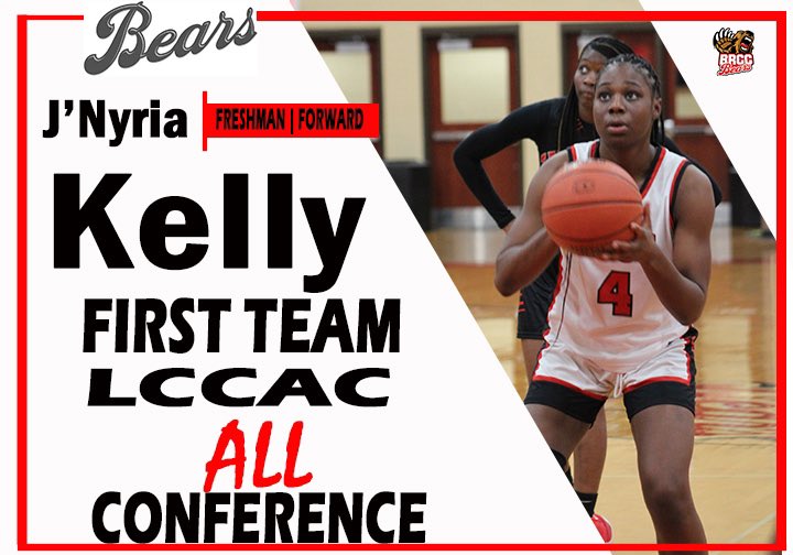Freshman Forward J’ Nyria Kelly from Plaquemine, Louisiana was named to the 2023-2024 LCCAC First Team All Conference. J’Nyria was a true leader on the floor for the Lady Bears. She started all 9 conference games scoring 150 points in those game with 139 rebounds. #clawsup