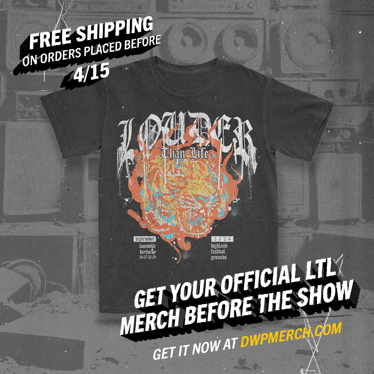 Gear up for Louder Than Life with official LTL merch! Place your order before 4/15 and enjoy FREE shipping. Don't wait until the show to show off your style. Shop now and arrive ready in style! 😎 Shop now @ bit.ly/LTLmerch #LouderThanLife #FreeShipping #MerchDrop