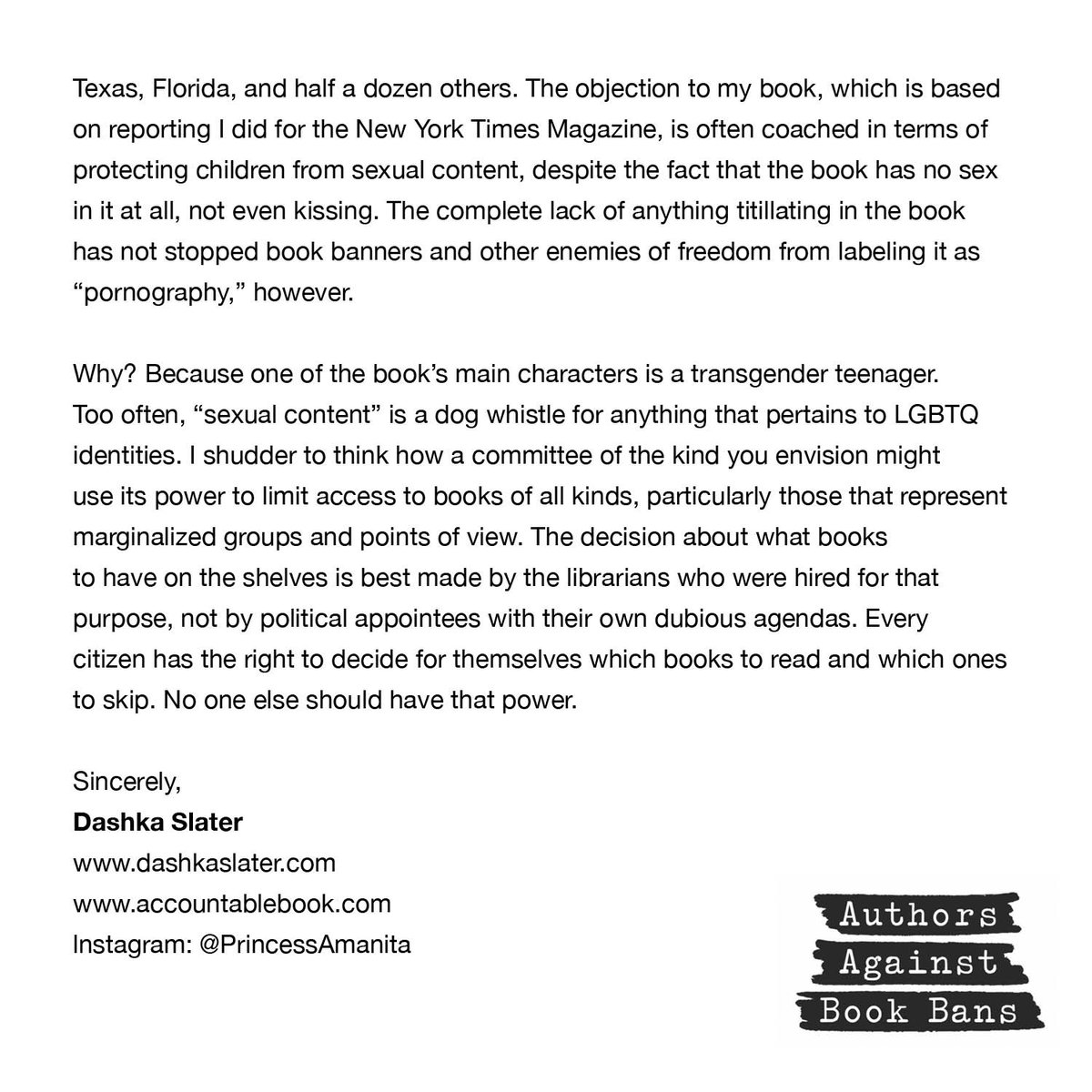 Authors Against Book Bans condemns Huntington Beach City Ordinance No. 4318, which takes away the public's freedom to read, and unjustly targets LGBTQ books for removal. Our CA members will fight this. Here's a letter from @DashkaSlater: @hbpl, @SupportHBPL, @EveryLibrary