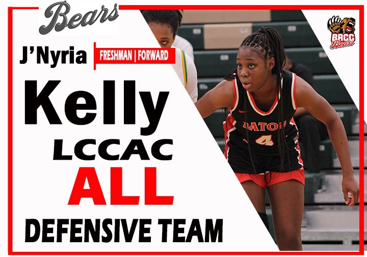 Freshman Forward J’ Nyria Kelly from Plaquemine, Louisiana was named to the 2023-2024 LCCAC All Defensive Team. #beardown #clawsup