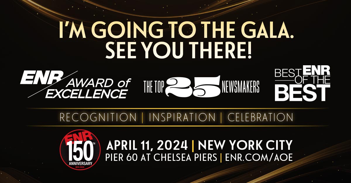 Have you secured your tickets for the most anticipated ENR event of the year?  brnw.ch/21wHgyE  

#ENRAwardofExcellence #ENR #Engineering #AEC #ENRBestofBest #ENRTop25Newsmakers