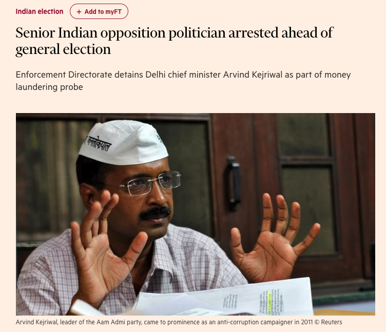 kapsology's tweet photo. World Media is covering the sabotage of Indian Democracy! #IStandWithKejriwal https://t.co/tuWPzKi60w