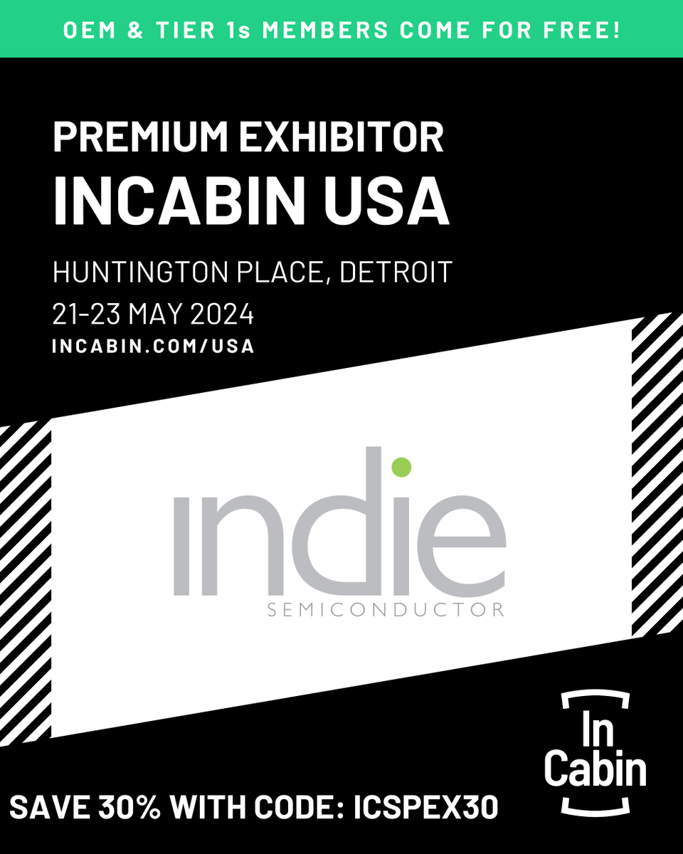 Save the date! 📅

indie is coming to #InCabin USA, May 21-23! Join us as we share our innovative SoC solutions and advanced approach to enhancing the in-cabin user experience.

You won’t want to miss it 🎉

#AutoSens #indieSemi #InCabinUX