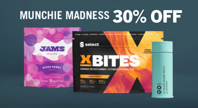 Dig Into Munchie Madness Deals Save 30% on all edibles and capsules—ends Sunday! Get five Select Snooze Bites 2-packs for $5, 10 for $7, or 20 for only $10! Plus, get any two 1906 tins for $50, Friday-Saturday only. bit.ly/3x5TqBo