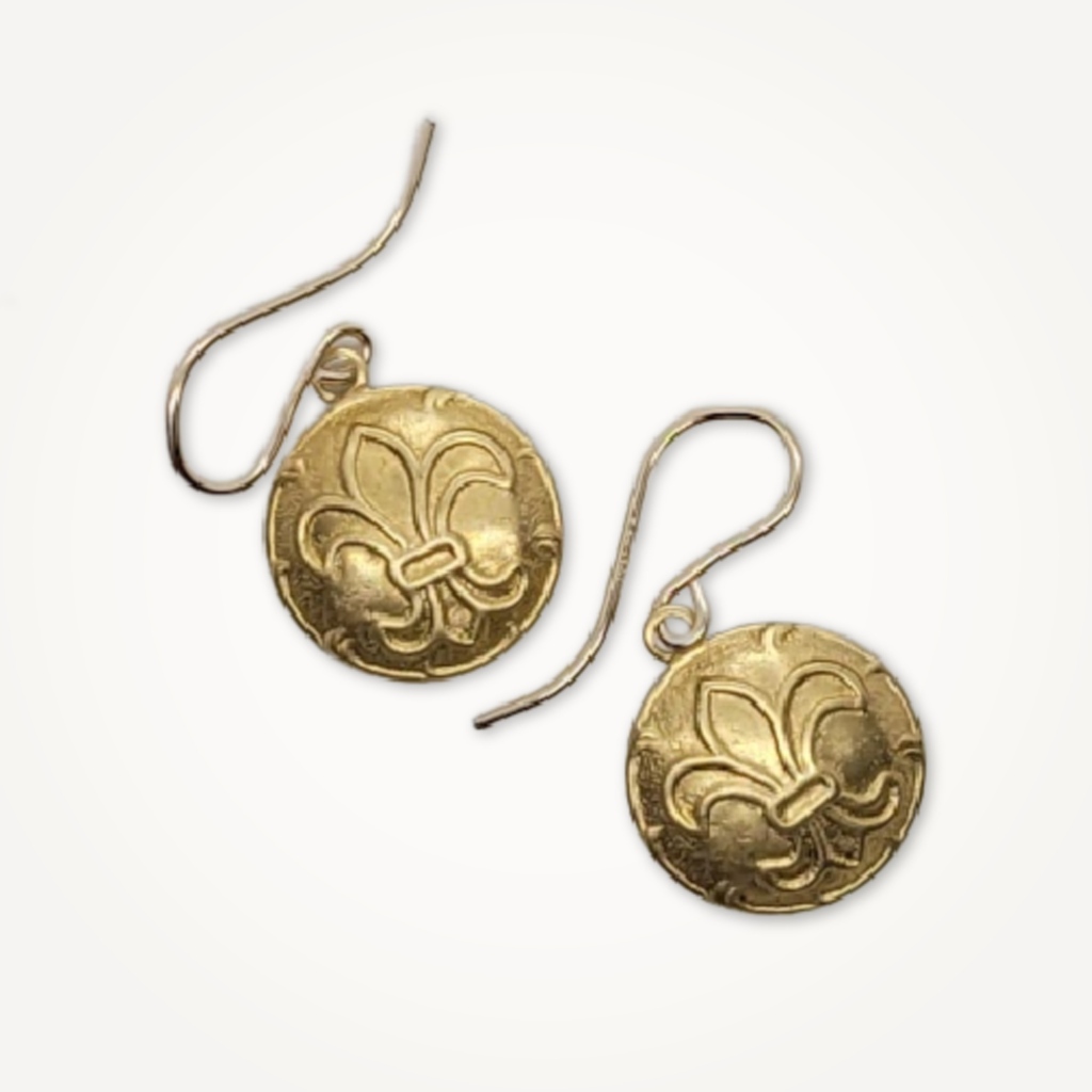 We are rolling so many new designs for our website and gift shops!  We just finished a big batch of these cute little fleur de lis button earrings. ⚜⚜⚜ They are available with 14K gold dipped or antique brass ear wires. #fleurdelis #springtime #buttonearrings #neworelans