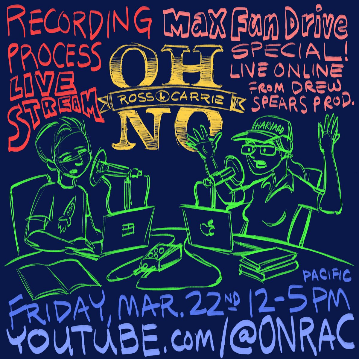 Friday! MaxFunDrive Livestream! Be a fly on the wall and watch as we record an episode, edit bonus content, and more. Get an insight into how the show is made each week. Live from 12-5 PM Pacific at youtube.com/@onrac