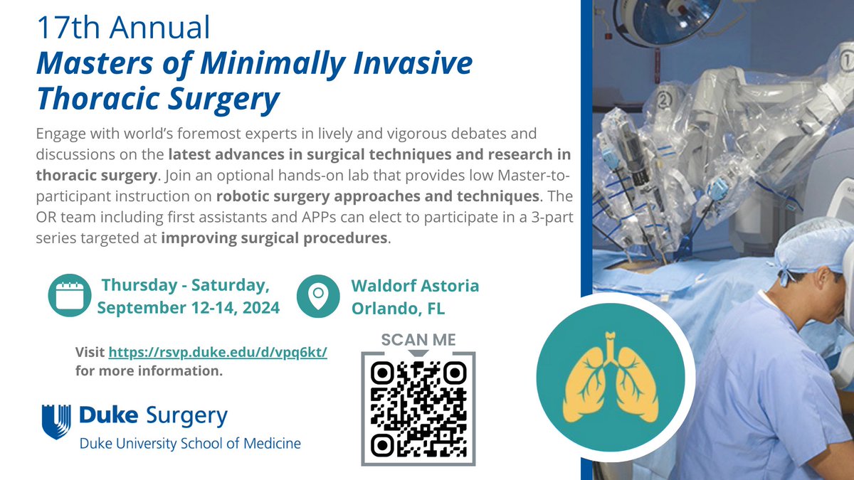 Don’t miss the opportunity to engage with world-renowned experts in the field of Minimally Invasive Thoracic Surgery. Surgeons, First Assistants, APPs, & OR teams are welcome to join us for this one-of-a-kind experience. #MedTwitter For more info visit bit.ly/4ajSRCj.