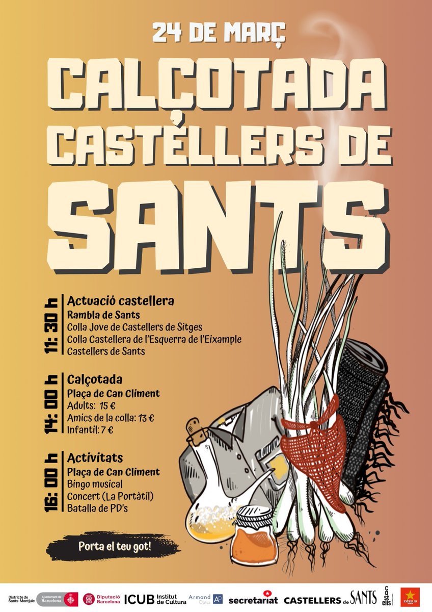 Castellers de Sants (@borinots) on Twitter photo Aquest diumenge tenim l'esperada actuació de Diumenge de Rams i la calçotada posterior.
Actuarem a les 11:30 h a la rambla de Sants amb <a href="/jovedesitges/">Jove de Sitges</a> i <a href="/esquerdats/">Colla Castellera de l’Esquerra de l'Eixample</a> i després ens desplaçarem a la plaça de Can Climent per celebrar la calçotada i els concerts. #castells Aquest diumenge tenim l'esperada actuació de Diumenge de Rams i la calçotada posterior.
Actuarem a les 11:30 h a la rambla de Sants amb <a href="/jovedesitges/">Jove de Sitges</a> i <a href="/esquerdats/">Colla Castellera de l’Esquerra de l'Eixample</a> i després ens desplaçarem a la plaça de Can Climent per celebrar la calçotada i els concerts. #castells