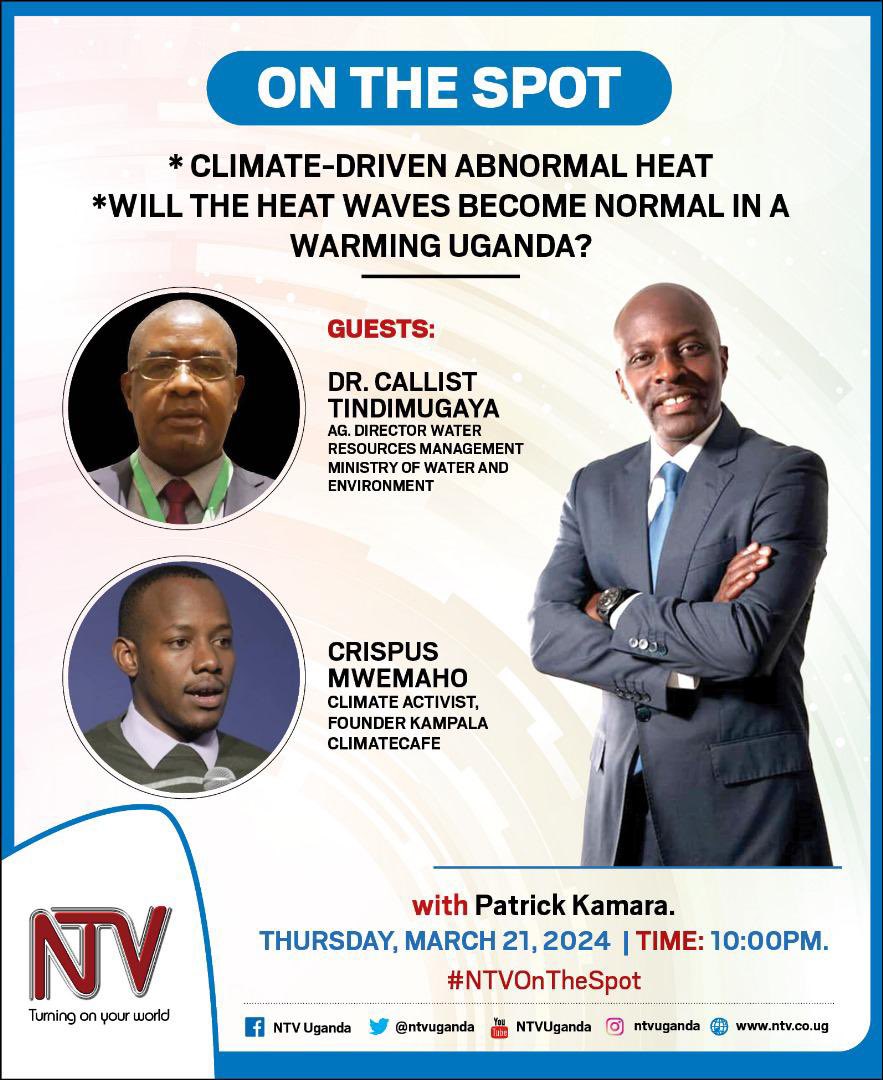 CrispusMwemaho's tweet photo. Going live in a few on the spot @ntvuganda to discuss the increasing heat wave across the country and how this relates to global climate crisis. https://t.co/6BqEnn4iDp