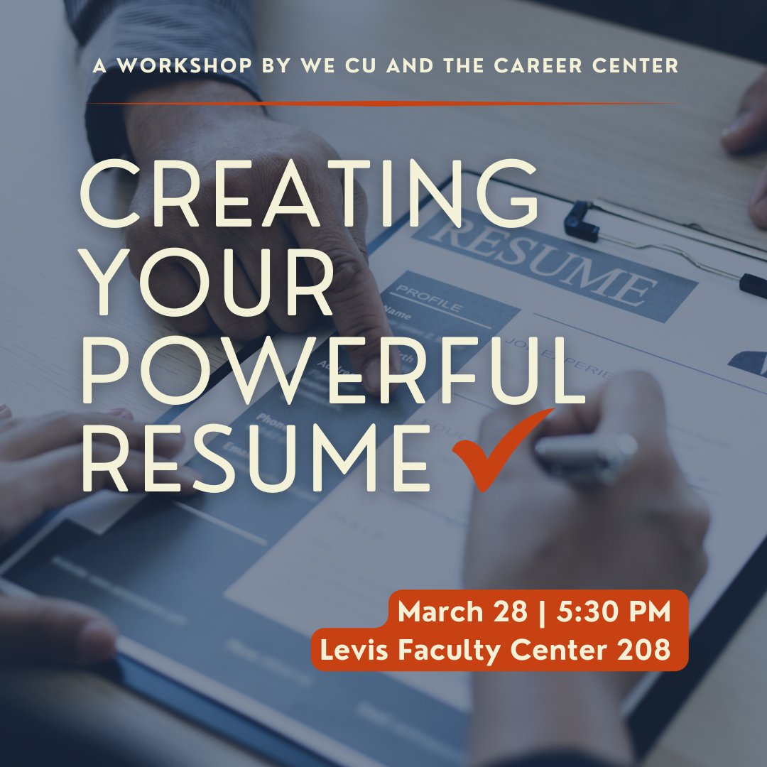 @Uoflllinois students! Register now for Creating Your Powerful Resume, a workshop by We CU and <a href="/UoICareerCenter/">The Career Center</a>. We’ll cover how to highlight your service work in your resume, and how to make your application stand out. Learn more and register today at forms.illinois.edu/sec/562990497