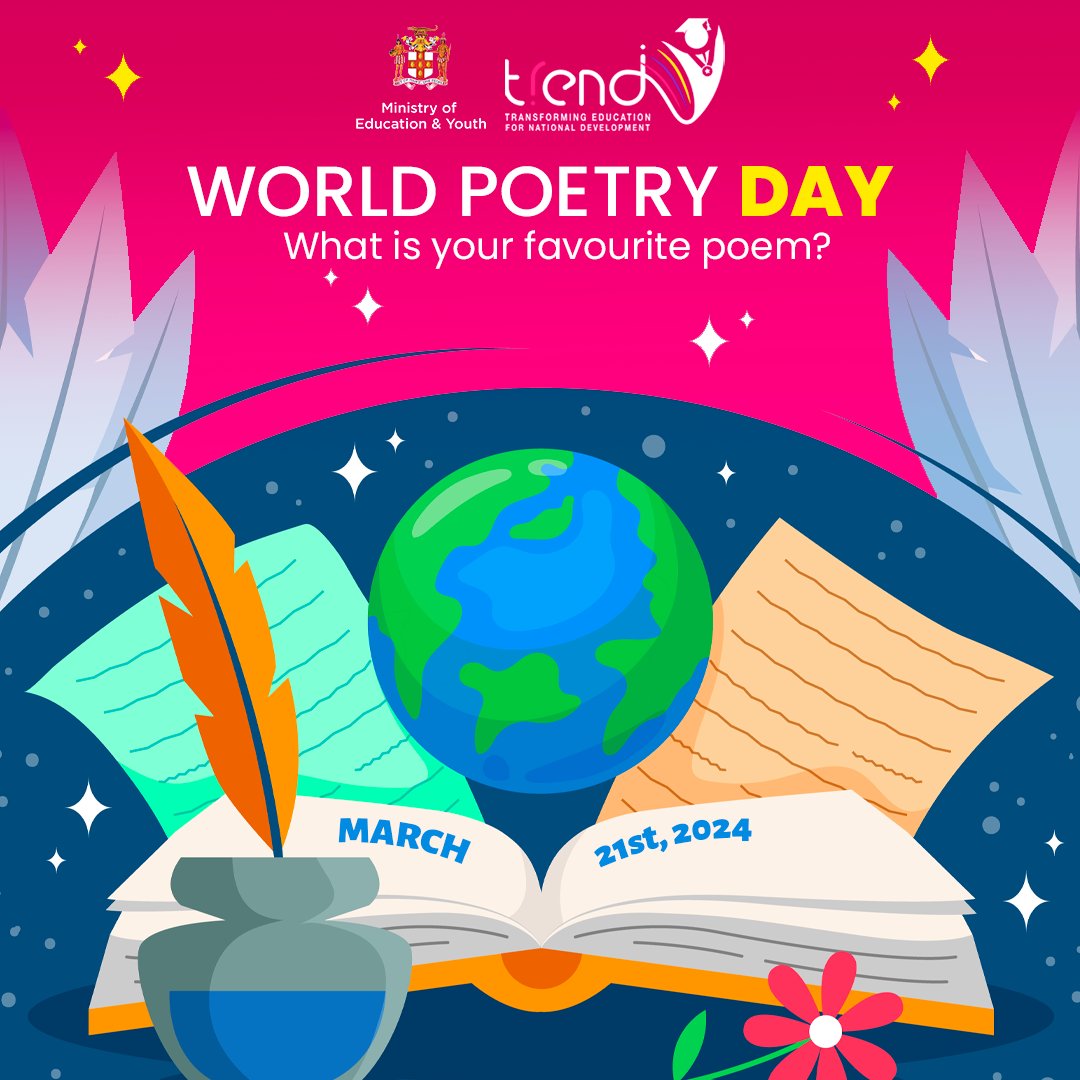 Join the Ministry of Education and Youth in celebrating World Poetry Day as we embrace the power of words to inspire, unite, and ignite imagination across the world. #MoEY #TREND #WorldPoetryDay