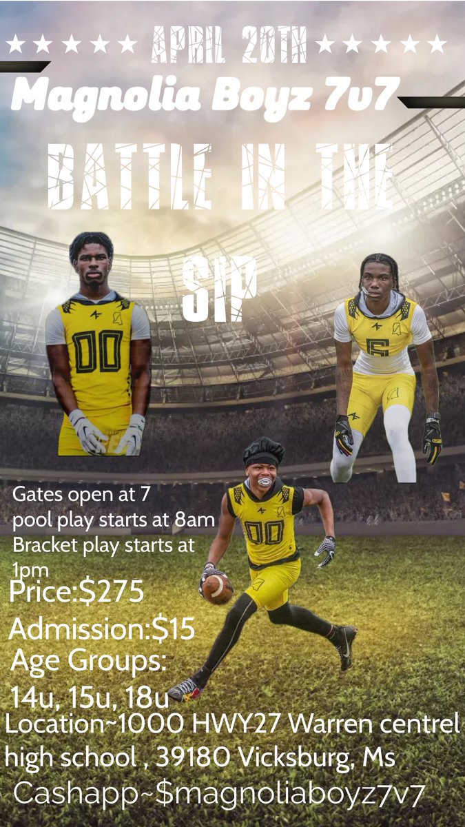 MAGNOLIA BOYZ ๐ฒ (@magnoliaboyz) on Twitter photo The wait is overโ๏ธโ๏ธ<a href="/Diamondboyz7v7/">ArkDiamondBoyz7v7</a> <a href="/MSdawgs7v7/">Mississippi Dawgs United 7v7</a> <a href="/MississippiFra1/">Mississippi Franchise Elite</a> <a href="/7v7Speed/">๐๐๐๐๐๐๐๐๐๐๐ ๐๐๐๐๐ฟ</a> <a href="/Mojo7onTeam/">Momentum Sports Media</a> <a href="/AcademyElite7v7/">Academy Elite 7on7</a> @BootleggersNLA <a href="/MSAirAttack/">MS Air Attack 7v7</a> those are just a few teams I hope more will join in on the fun The wait is overโ๏ธโ๏ธ<a href="/Diamondboyz7v7/">ArkDiamondBoyz7v7</a> <a href="/MSdawgs7v7/">Mississippi Dawgs United 7v7</a> <a href="/MississippiFra1/">Mississippi Franchise Elite</a> <a href="/7v7Speed/">๐๐๐๐๐๐๐๐๐๐๐ ๐๐๐๐๐ฟ</a> <a href="/Mojo7onTeam/">Momentum Sports Media</a> <a href="/AcademyElite7v7/">Academy Elite 7on7</a> @BootleggersNLA <a href="/MSAirAttack/">MS Air Attack 7v7</a> those are just a few teams I hope more will join in on the fun