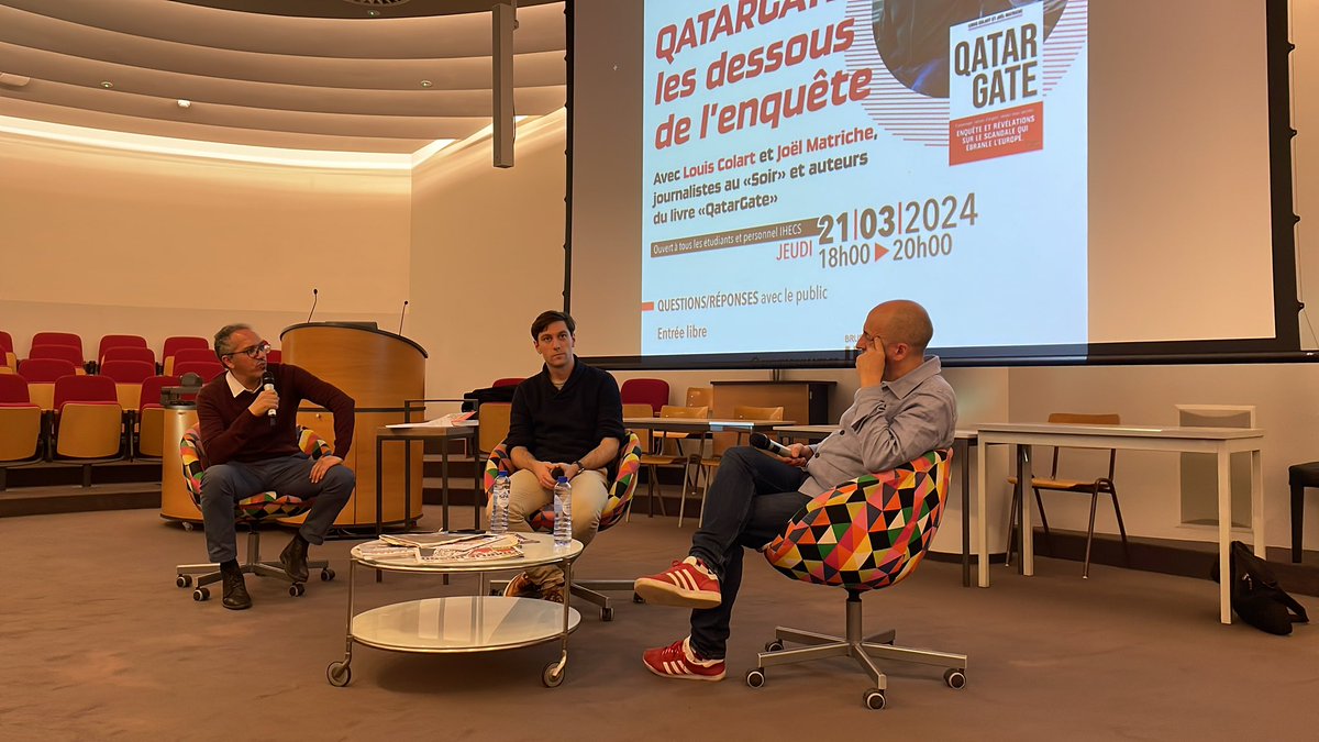 Le « Qatargate Tour » s’arrête à l’<a href="/ihecs/">IHECS</a>. Coulisses de ce scandale européen, discussions sur les relations aux sources, équilibre entre vérité judiciaire et impératifs journalistiques. <a href="/LouisColart/">Louis Colart</a> &amp; @joelmatriche présentent leur livre/enquête aux étudiants de <a href="/ihecsjournalism/">ihecsjournalisme</a>