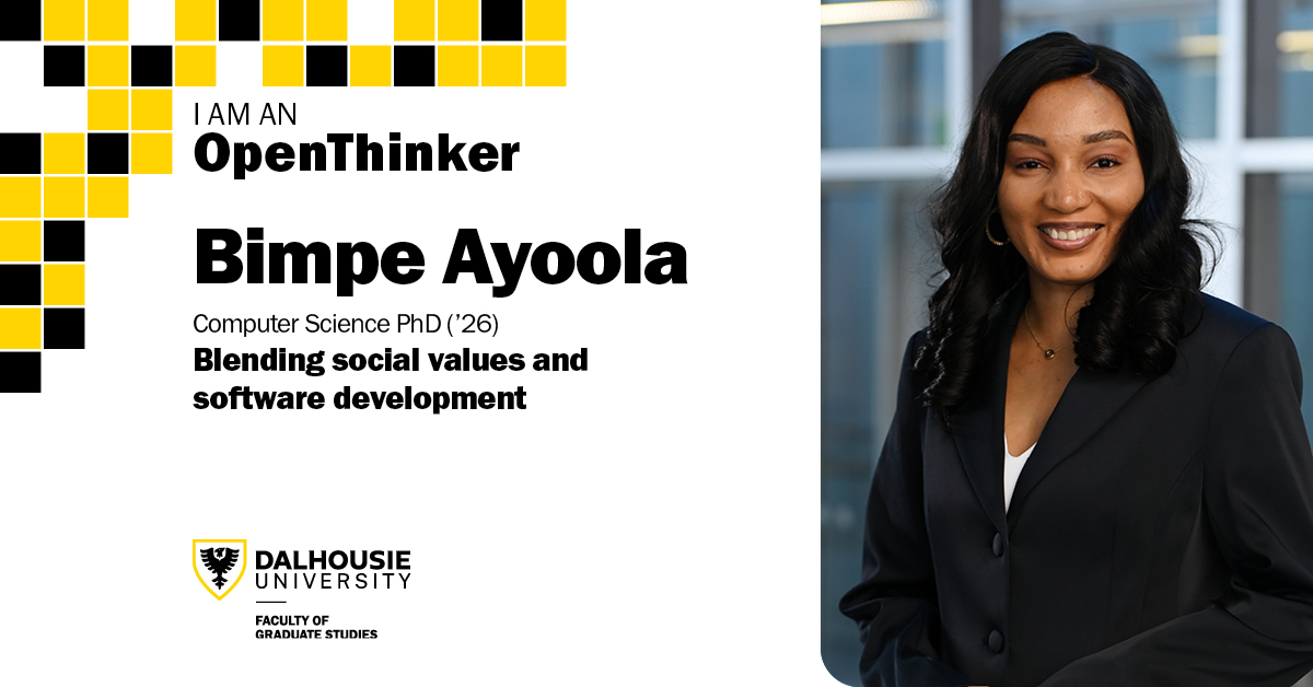 Meet Bimpe Ayoola from <a href="/DalOpenThink/">OpenThink</a>'s 2024 cohort. 

Bimpe is studying how to help software engineers blend social values into software development.

blogs.dal.ca/openthink/auth…