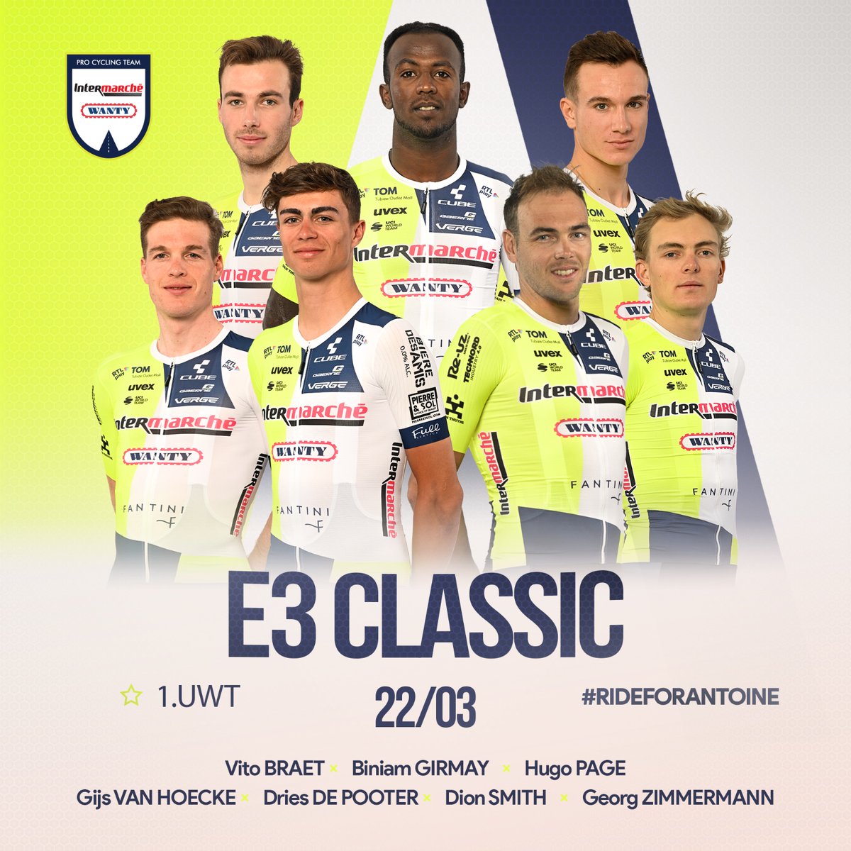 Ready to battle in the heart of Flanders ⚔️ #E3SaxoClassic 🇧🇪 Vito Braet 🇧🇪 Dries De Pooter 🇪🇷 Biniam Girmay 🇫🇷 Hugo Page 🇳🇿 Dion Smith 🇧🇪 Gijs Van Hoecke 🇩🇪 Georg Zimmermann