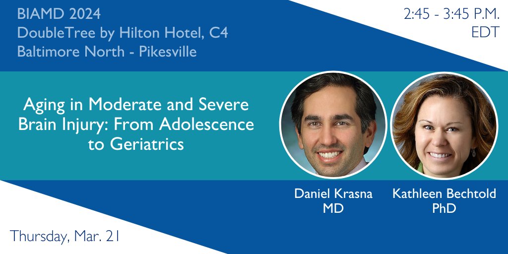 Patients w/ #BrainInjuries may go through age-related changes during care. In this #BIAMD session, Drs. Krasna and Bechtold discuss how aging affects brain injury care for those transitioning out of pediatric care and for the elderly.