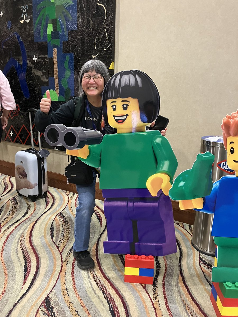 SueThotz's tweet image. #RepresentationMatters 
@HistoryFrog finds a @LEGO_Education that is her twin! 

By the way, come to the @EquityActionCA session at 1:45 and hear from first time presenters of color about #belonging! 

#SpringCUE #springcue24