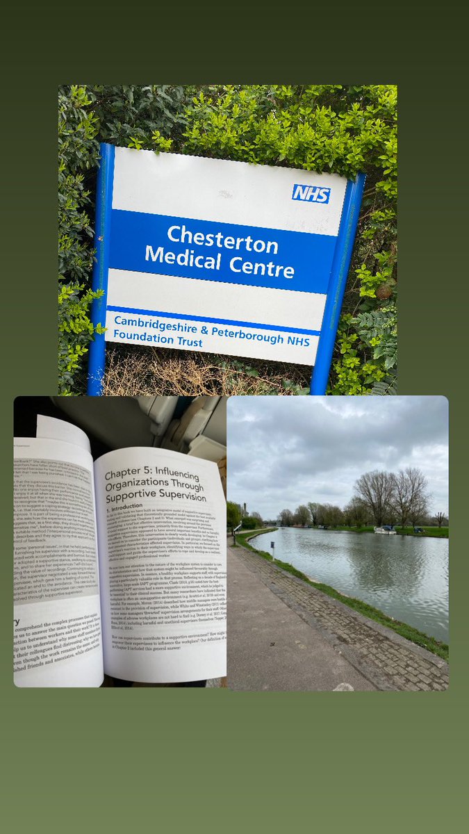 A morning well spent at Chesterton Medical Centre supporting our staff through #restorativeclinicalsupervision @CPFT_NHS followed by a riverside walk & a good book #professionalnurseadvocate #wellbeing #supportivesupervision #restore