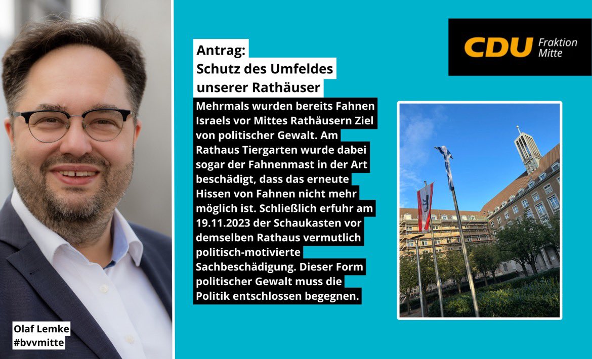 Beschlossen! 👍🏼 Die #bvvmitte hat unserem Antrag zu mehr Schutz vor politisch-motivierter Gewalt um die Rathäuser des Bezirks zugestimmt! #NieWiederIstJetzt