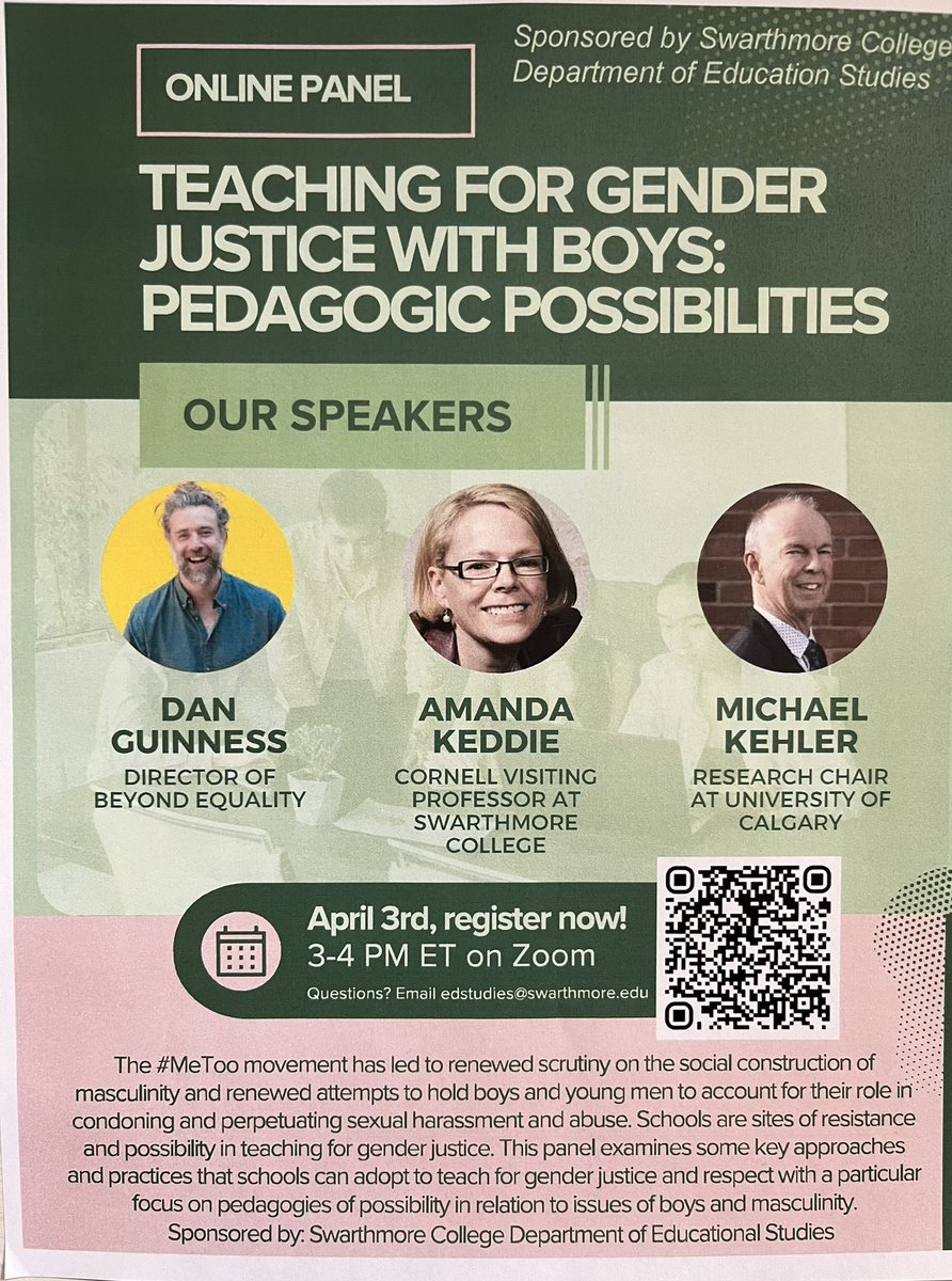 Ohhh…if you’re interested in a Webinar —Teaching for Gender Justice with Boys, join us @Beyond_Equality with Amanda Keddie @Deakin #teachertwitter #masculinities @Cruelty3Dancer @_phillippa @sarahdief @k_barberphd @CarolynPJackson @tanyahoreck @JessicaRingrose @CatherineLugg