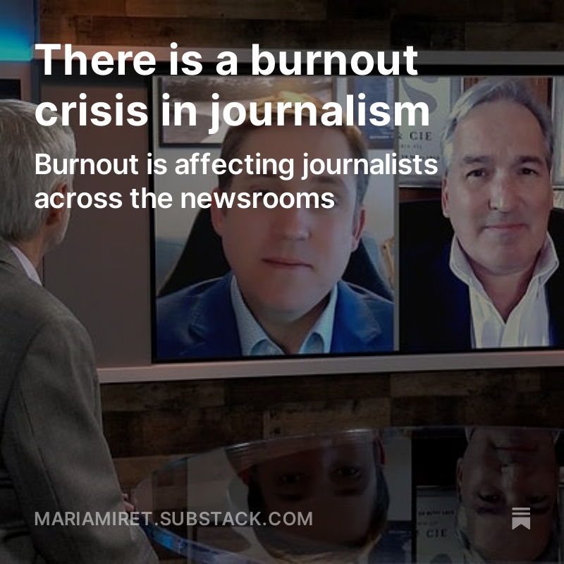 The latest survey from the @CISLMUNC found 70% of local #journalists experienced work-related burnout mariamiret.substack.com/p/there-is-a-b… A new @RJI survey by @SmithGeiger about #burnout in #journalism found that 44% are pessimistic about the state of the industry #BrokenSouls newsletter