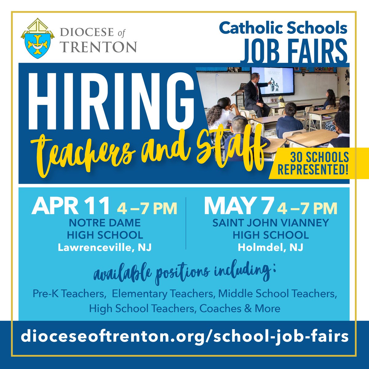 The Diocese of Trenton is hiring and will be hosting two job fairs on April 11th & May 7th! To register click the link in our bio.