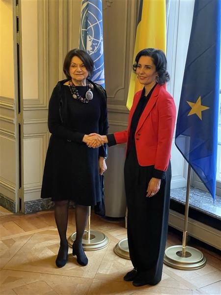 Pleased to meet Belgian Foreign Minister @hadjalahbib in Brussels.   We had an excellent exchange on the situation of women’s rights in Afghanistan, as well as developments in Gaza and Ukraine. ￼ ￼
