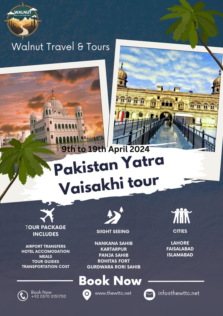 WTTC is offering exclusive tour for Vaisakhi Sikh New Year. 
Book your exclusive tour with WTTC. 
contact us:- info@thewttc.net
walnuttours@gmail.com