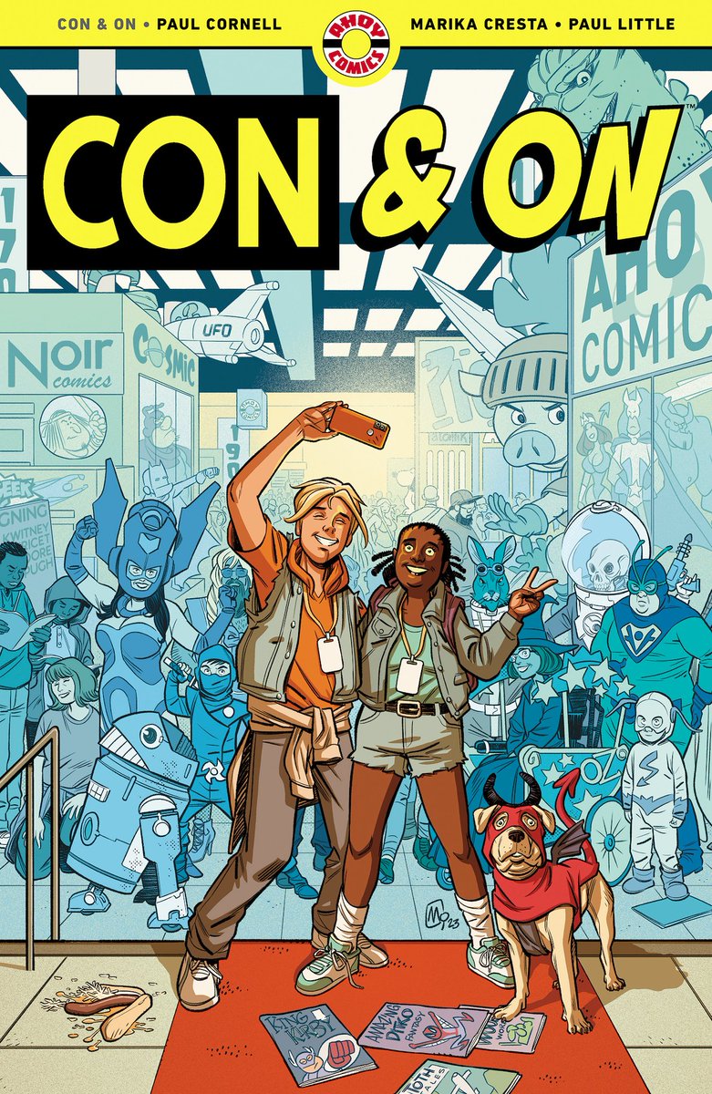 CON & ON, the epic satire of the comic book industry and its conventions by Paul Cornell and @MarikaCresta, lands in stores on March 27 — but you can read the entire first chapter for *free* today, courtesy of the folks at @PopverseSays. thepopverse.com/con-and-on-com…