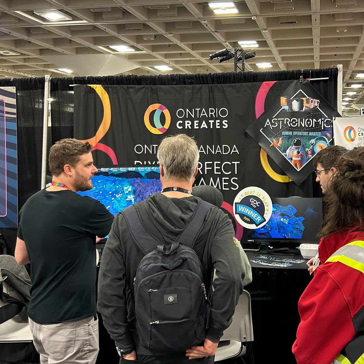 Day 4 at #GDC2024 is in full swing at the @OntarioCreates Booth (# N3124) – today we kick off with @Numizmatic and their exploration / asteroid mining game @AstronomicsGame! #GDC #GDC24