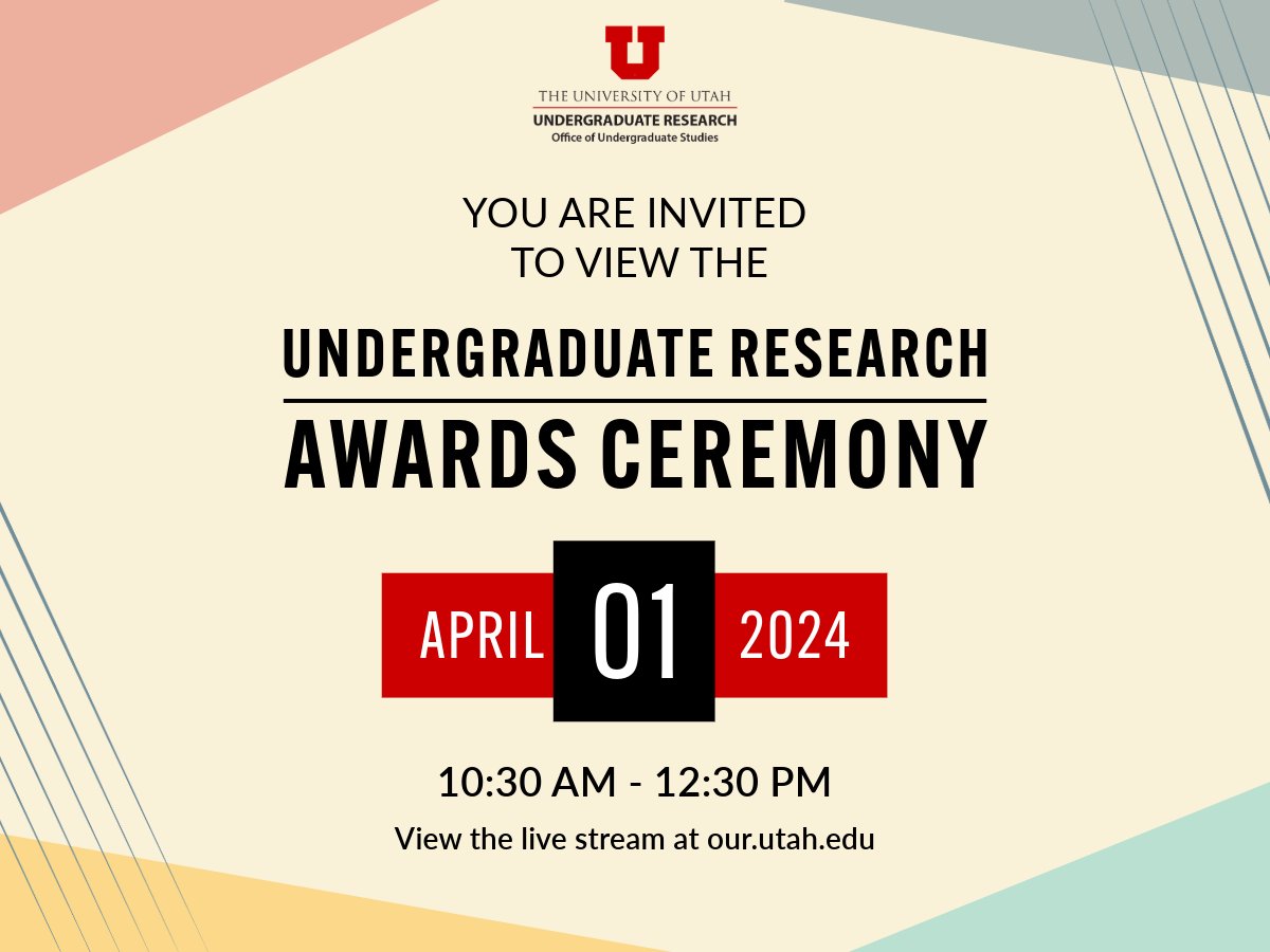 The OUR Awards Ceremony is a week away! While the in-person event is invite only, you can join us virtually on 4/1 at 10:30am via a live-stream that will be hosted on our website at our.utah.edu. We hope to see you there! @UUtah @UofUResearch @UofUUndergrad