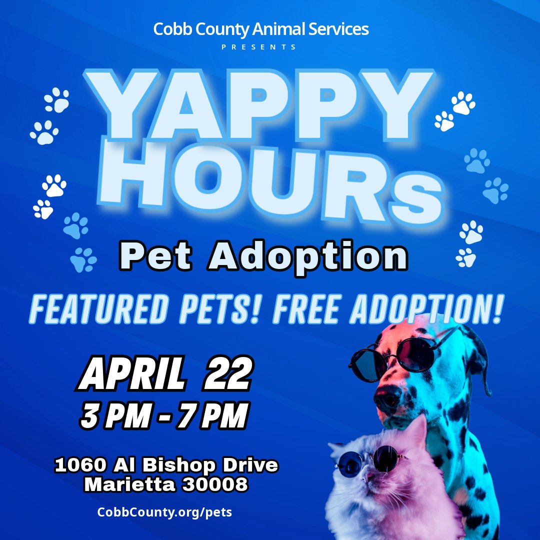 Yappy Hours! It's happening April 22! #yappyhour #happyhour #pets #dogs #cats #free #comesee #AdoptDontShop #adoptme