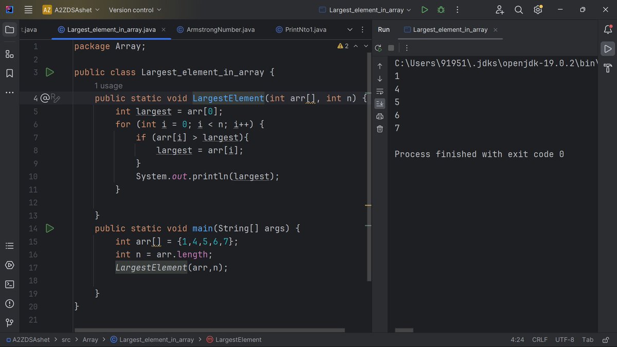 Sahilsher2710's tweet image. Day 17  #StriverA2ZDSA
-Largest element in an array
#learnInpublic #DSA