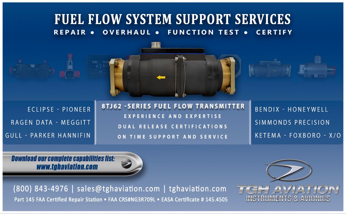 TGH Aviation offers FAA-certified F-16 fuel system support, including DOD-Approved repair and overhaul services for the 8TJ62-Series fuel flow transmitter. See our entire capabilities list here: bit.ly/323Tpsz #FuelFlowSystem #tgh #SupportServices #8TJ62 #apmechanic #mro