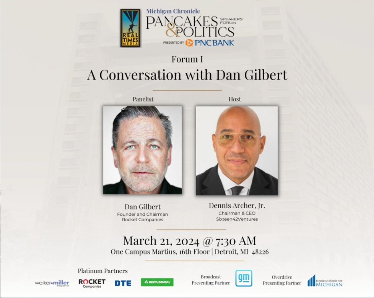 Our Chairman and Founder Dan Gilbert joined the @MIChronicle's Pancakes & Politics for a candid conversation about #Detroit & how @BedrockDetroit , @RocketCompanies, @RocketCF & and the Gilbert Family Foundation are supporting. Watch the replay here: michiganchronicle.com/pancakesandpol…