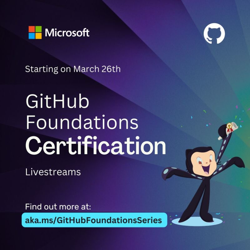 abrildaur's tweet image. 🚀✨ Interested in launching and advancing your tech career? Join us for the #GitHubFoundations series! 📚💻 and get ready for your first #GitHub certification!
🔗 Find out how to get a #free voucher to take this certification here: aka.ms/GitHubFoundati…
#Microsoft