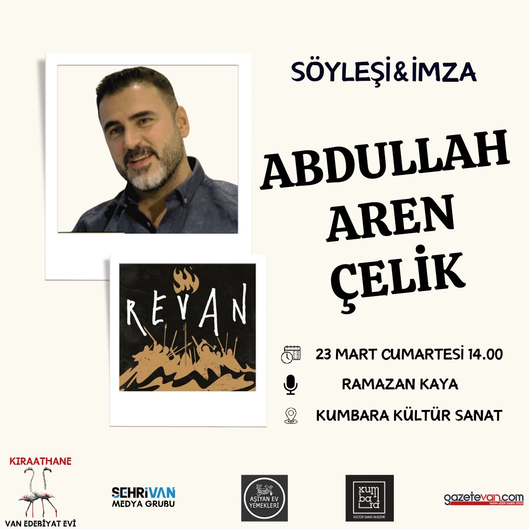 📌 Söyleşi-İmza
✍️ Abdullah Aren Çelik
📅23 Mart Cumartesi⏰14.00
📍Kumbara Kültür Sanat Akademi
🎙️Ramazan Kaya

❗ Etkinlik ve Kitaplar Ücretsizdir
<a href="/aren_celik/">Abdullah Aren Çelik</a> <a href="/RemoKaya/">Ramazan Kaya</a> <a href="/aytaco/">Ömer Aytaç Aykaç</a> <a href="/OnyNuri/">Osman Nuri Yıldız</a> <a href="/Karakas_arif/">Arif Karakaş</a> <a href="/kumbaraakademi/">Kumbara Kültür Sanat Akademi</a>