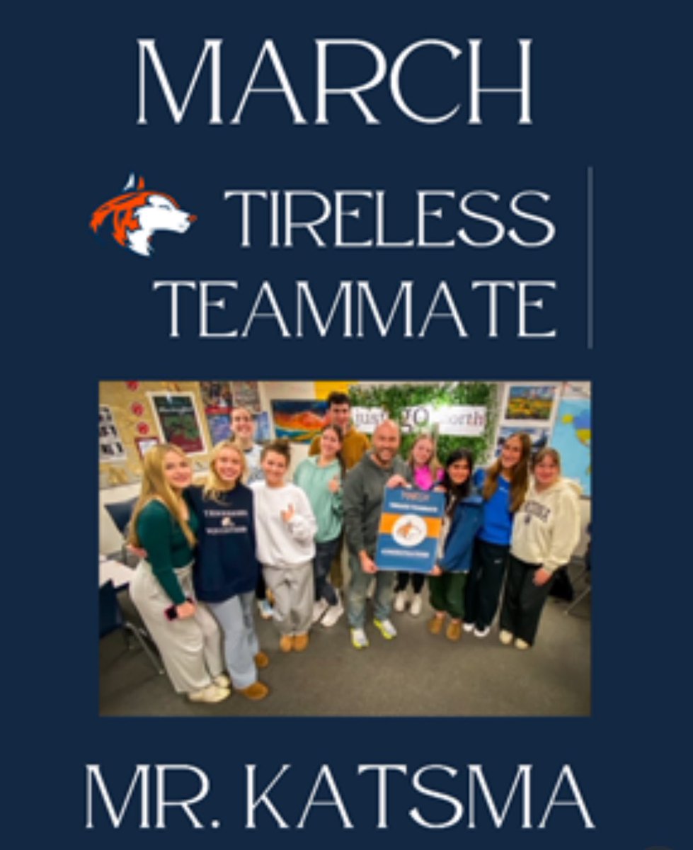 Congrats to Mr. Katsma, School Counselor at NNHS, for being named the March “Mazz” Tireless Teammate! #letahuskieleadtheway #Empower203