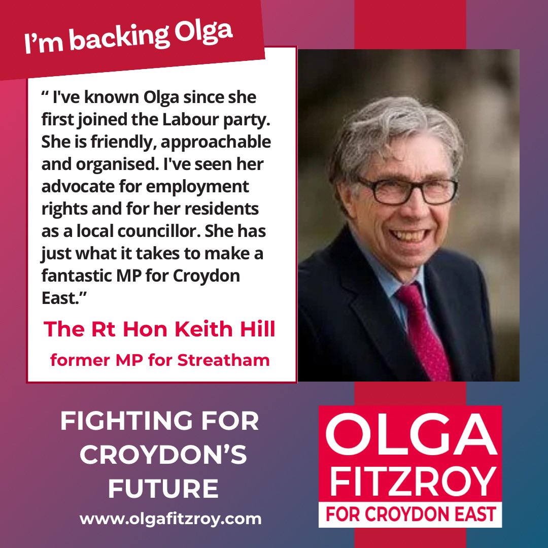 So proud to have the support of my former MP, and Streatham’s first Labour MP, the legendary Keith Hill who knows a thing or two about fighting the Tories in South London!