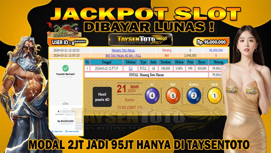 Selamat Atas Jackpot Nya User G****03 di PASARAN TOTOMACAU POOLS !!! JP 3D dengan total kemenangan Rp. 95,000,000 !!! LANGSUNG di WITHDRAW Rp. 80,000,000 dibayar LUNAS !!!

#taysentoto #situsbettingonline #bettingonline #amanah #terpercaya #hadiahbesar #jackpot #keluarantotomacau