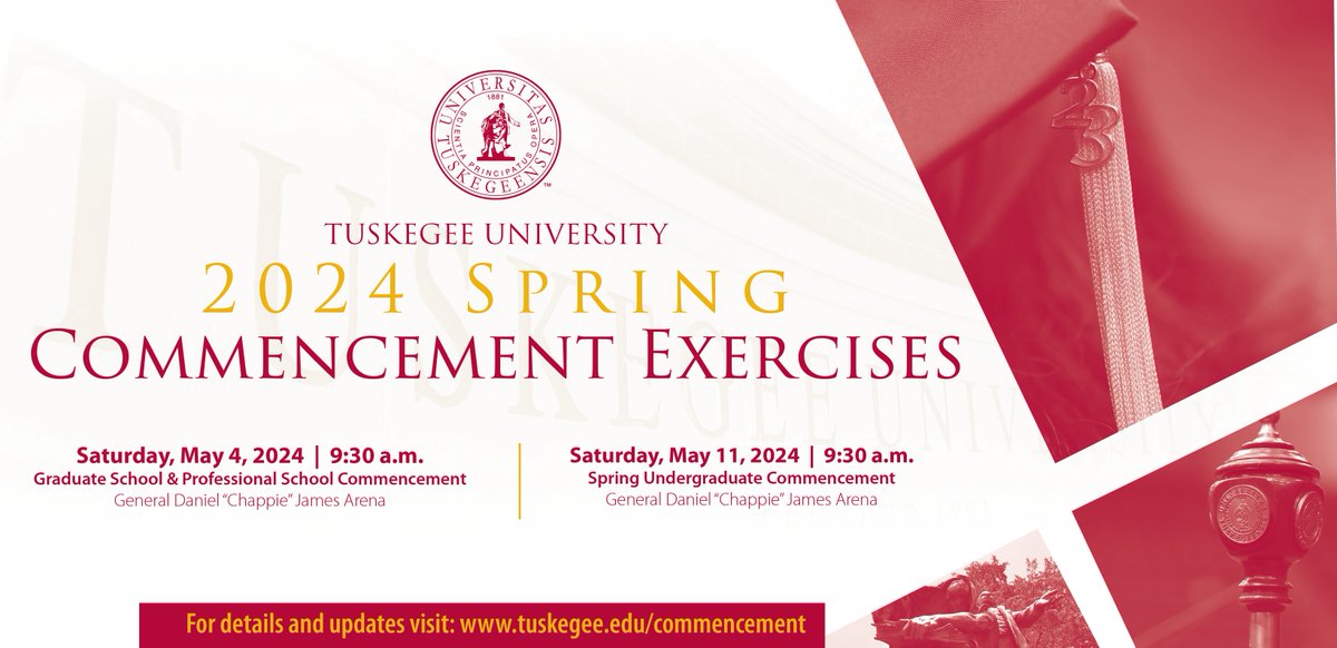 🎉 Calling all #Tuskegee2024 graduates! 🎓 Commencement season is almost here, and we look forward to celebrating this momentous occasion with you. Visit the commencement website and check your emails for the latest news and updates! ow.ly/UM2c50QZ2Q2