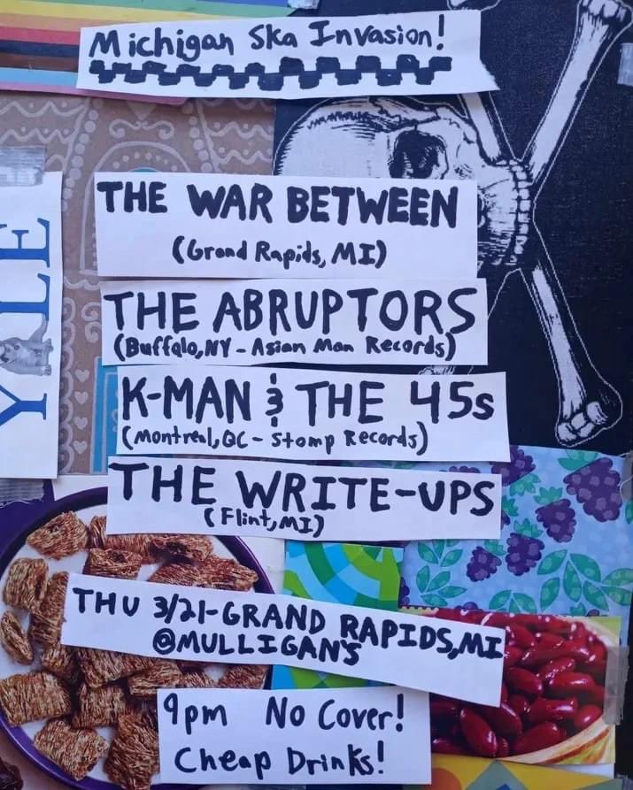 Tonight! We are at Mulligans in Grand Rapids. Playing with @thewarbetween @TheAbruptors and @TheWriteUpsBand . #ska #USA 🏁🔥